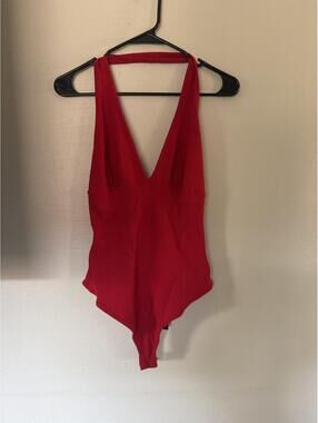 Lulus Red Ribbed Halter Bodysuit — NWT | Size XL
